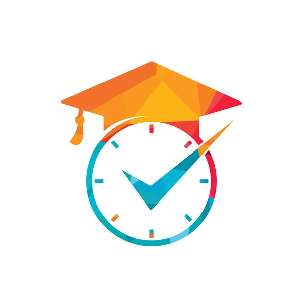 Study Time Vector Logo Design Graduation Hat Clock Check Icon — Image vectorielle