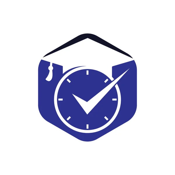 Study Time Vector Logo Design Graduation Hat Clock Check Icon — Stock vektor