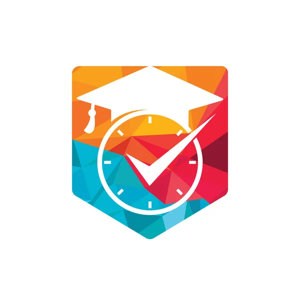 Study Time Vector Logo Design Graduation Hat Clock Check Icon —  Vetores de Stock