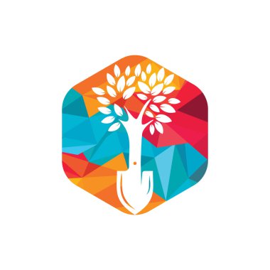 Shovel tree vector logo design. Green garden environment logo design template.