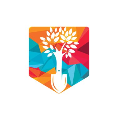 Shovel tree vector logo design. Green garden environment logo design template.