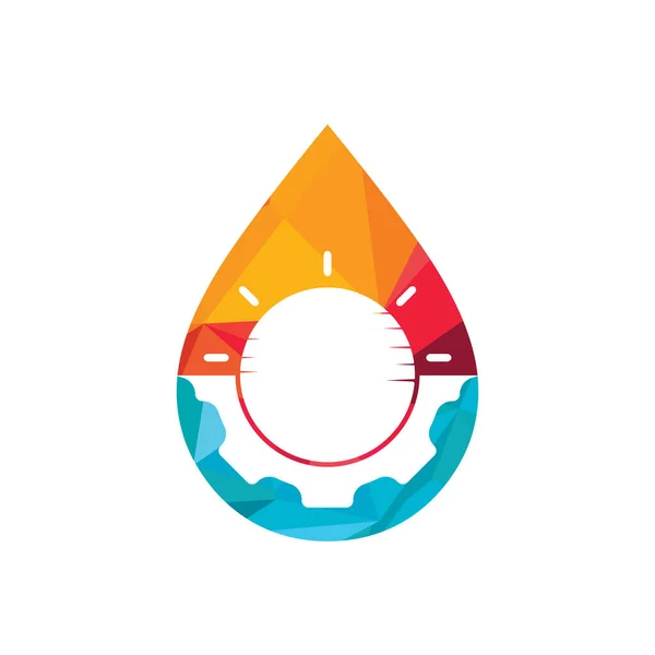 Sun Gear Water Drop Vector Logo Design Solar Panel Technology — Vector de stock