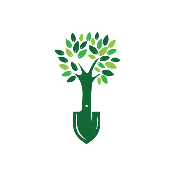 Shovel Tree Vector Logo Design Green Garden Environment Logo Design —  Vetores de Stock