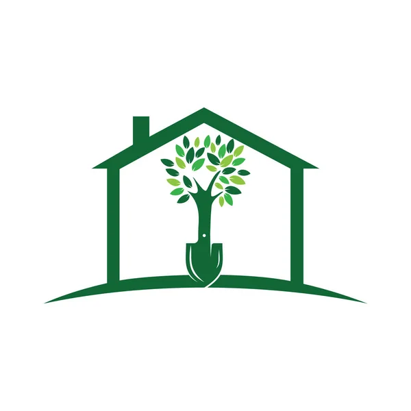 Pala Albero Vettoriale Logo Design Verde Giardino Ambiente Logo Modello — Vettoriale Stock