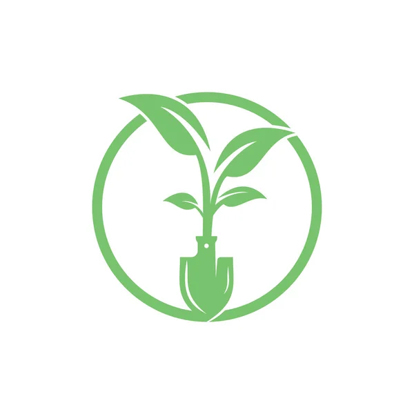 Shovel Tree Vector Logo Design Green Garden Environment Logo Design — Stockový vektor
