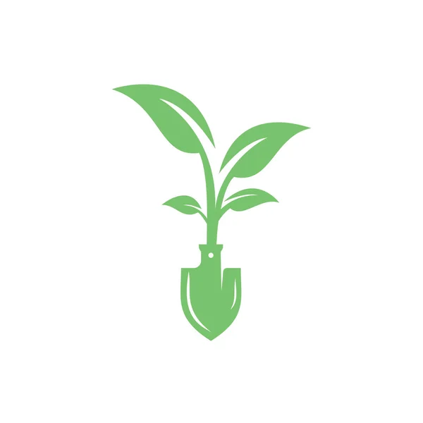 Shovel Tree Vector Logo Design Green Garden Environment Logo Design — 스톡 벡터