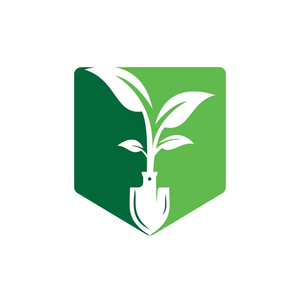 Shovel Tree Vector Logo Design Green Garden Environment Logo Design — Stock Vector