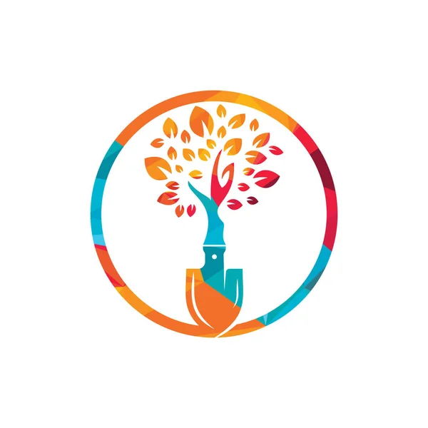 Shovel Tree Vector Logo Design Green Garden Environment Logo Design — Stockový vektor