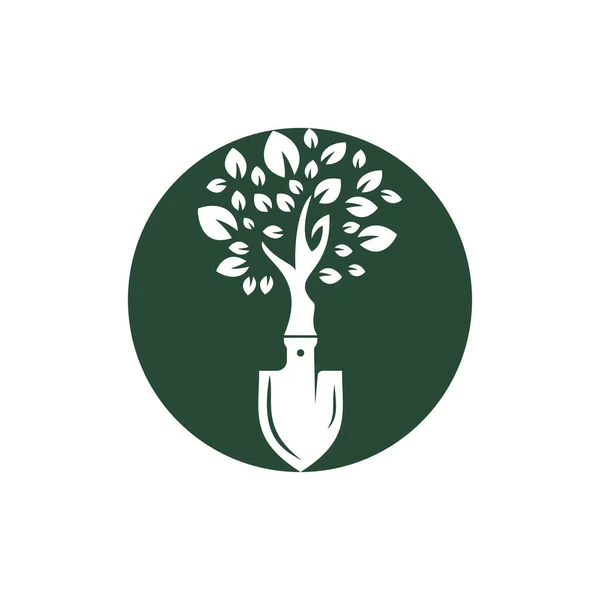Shovel Tree Vector Logo Design Green Garden Environment Logo Design — Stock vektor