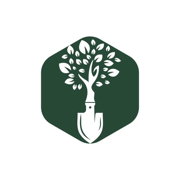 Shovel Tree Vector Logo Design Green Garden Environment Logo Design — Stock vektor