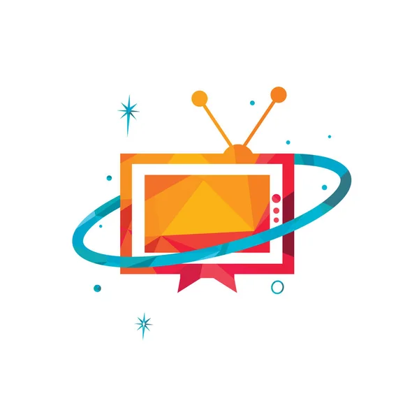 Planet Vector Logo Design Media Entertainment Television Logo Concept — Archivo Imágenes Vectoriales