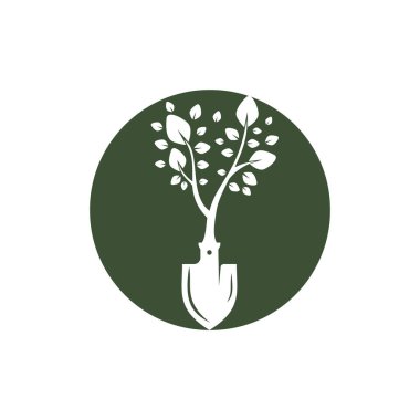 Shovel tree vector logo design. Green garden environment logo design template.