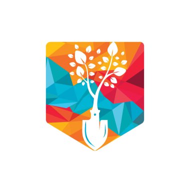 Shovel tree vector logo design. Green garden environment logo design template.