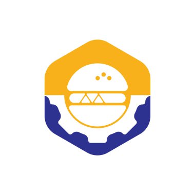 Hamburger ve dişli ikon vektör logosu. Fast food restoranının logosu.