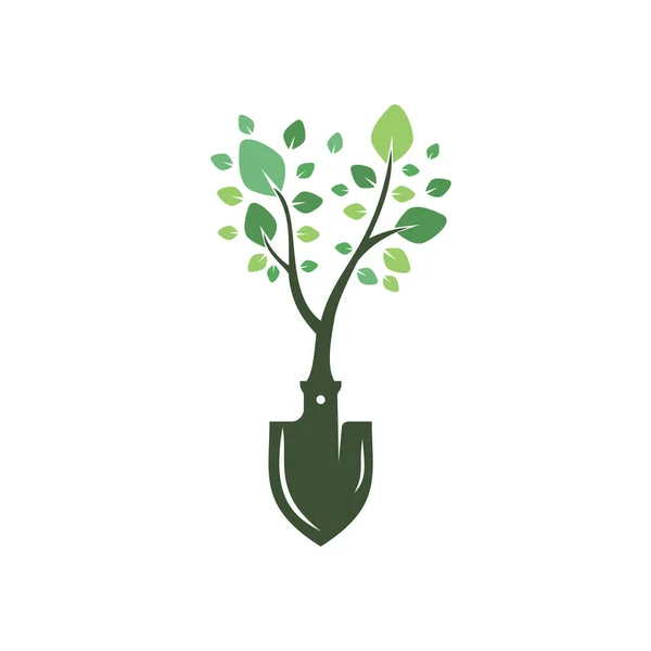 Shovel Tree Vector Logo Design Green Garden Environment Logo Design —  Vetores de Stock