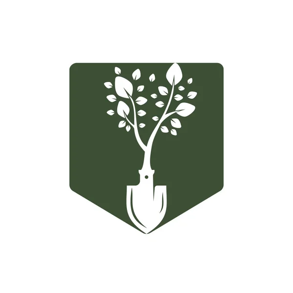 Shovel Tree Vector Logo Design Green Garden Environment Logo Design — ストックベクタ
