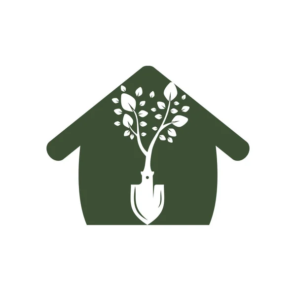 Shovel Tree Vector Logo Design Green Garden Environment Logo Design — ストックベクタ