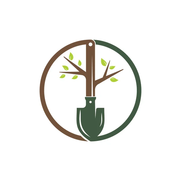 Shovel Tree Vector Logo Design Green Garden Environment Logo Design — Διανυσματικό Αρχείο