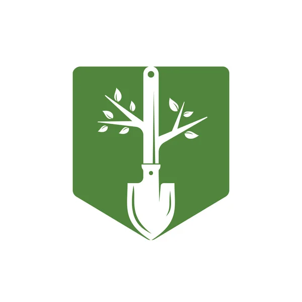 Shovel Tree Vector Logo Design Green Garden Environment Logo Design — Image vectorielle