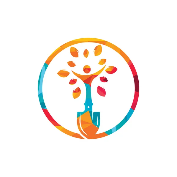 Shovel Human Tree Vector Logo Design Green Garden Environment Logo — Stock Vector