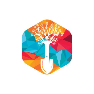 Shovel tree vector logo design. Green garden environment logo design template.
