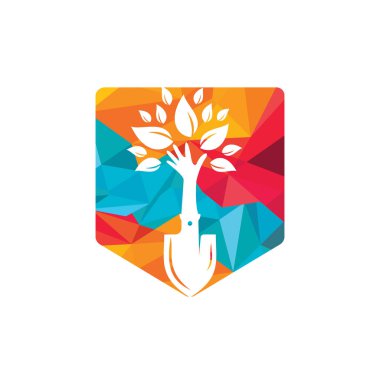 El ağacı vektör logosu dizaynlı kürek. Yeşil bahçe logo tasarım şablonu.