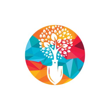İnsan ağaç vektör logosu desenli kürek. Yeşil bahçe logo tasarım şablonu.