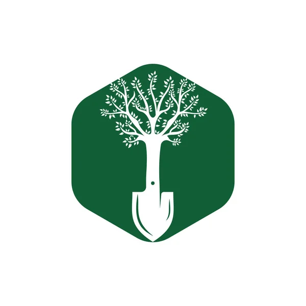 Shovel Tree Vector Logo Design Green Garden Environment Logo Design — Stock vektor