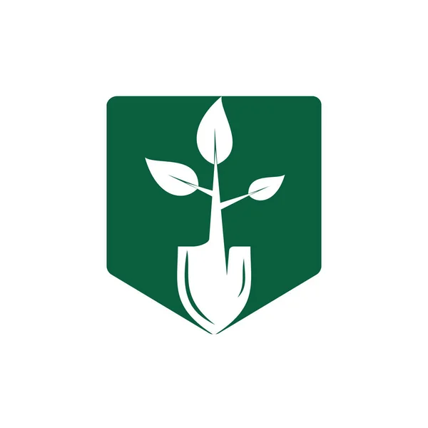 Shovel Tree Vector Logo Design Green Garden Environment Logo Design — Stockvector