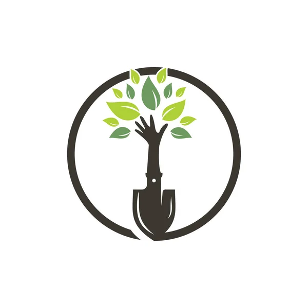 Φτυάρι Χέρι Δέντρο Διάνυσμα Σχεδιασμό Λογότυπο Πρότυπο Σχεδιασμού Λογότυπου Πράσινου — Διανυσματικό Αρχείο