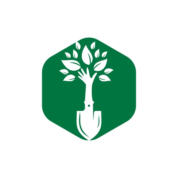 Com Projeto Logotipo Vetor Árvore Mão Verde Jardim Ambiente Logotipo — Vetor de Stock