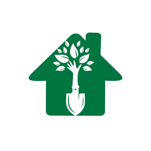 Pala Con Albero Mano Vettoriale Logo Design Verde Giardino Ambiente — Vettoriale Stock