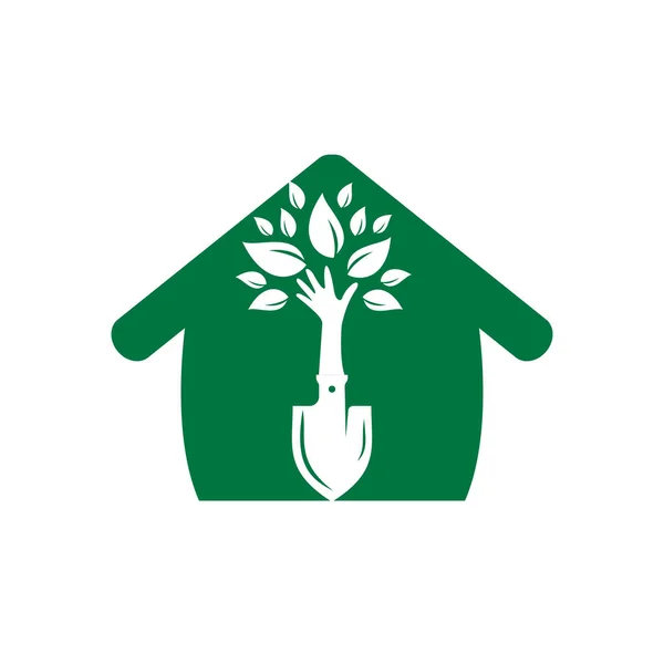 Com Projeto Logotipo Vetor Árvore Mão Verde Jardim Ambiente Logotipo — Vetor de Stock