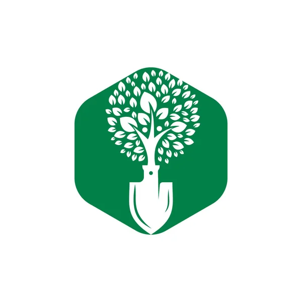 Skyffla Med Mänsklig Träd Vektor Logotyp Design Grön Trädgård Miljö — Stock vektor