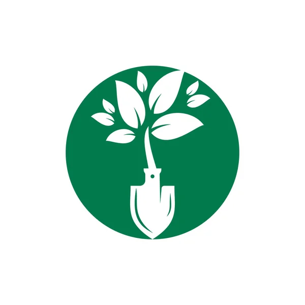 Shovel Tree Vector Logo Design Green Garden Environment Logo Design — Stock Vector