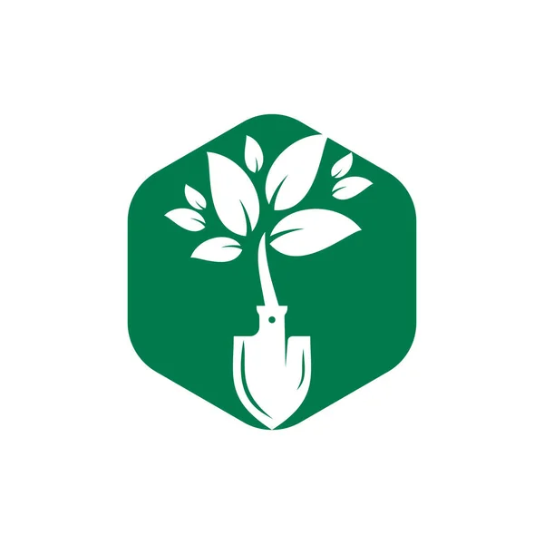 Shovel Tree Vector Logo Design Green Garden Environment Logo Design — ストックベクタ