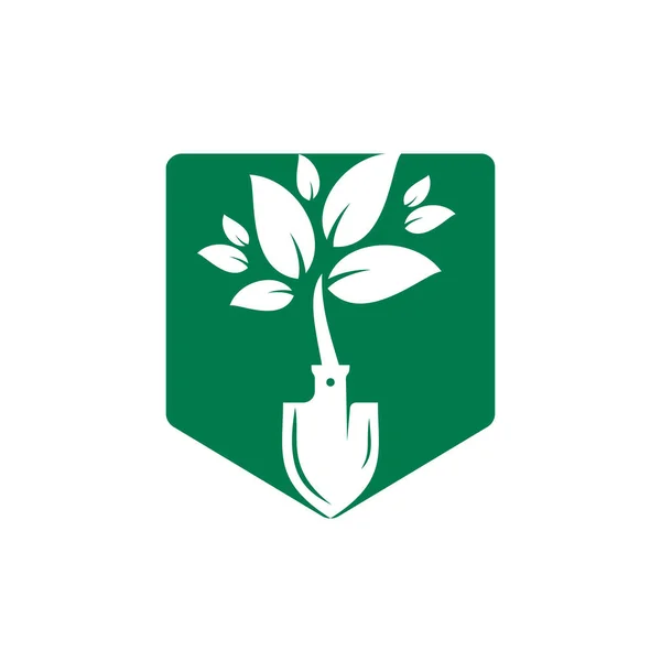 Shovel Tree Vector Logo Design Green Garden Environment Logo Design — стоковый вектор