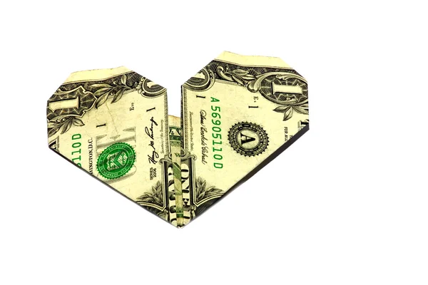 Origami Money Heart — Stock Photo, Image