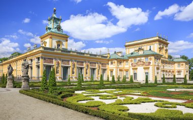 The Palace in Wilanow district in Warsaw, Poland. Wilanów Palace was built for king John III Sobieski in the last quarter of the 17th century and later was enlarged by other owners clipart