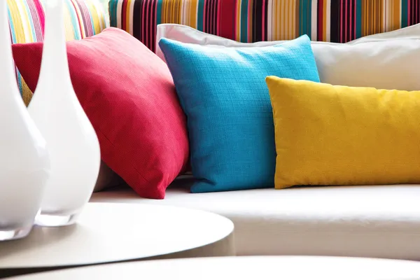 Colorful cushions in sofa. — Stock Photo, Image