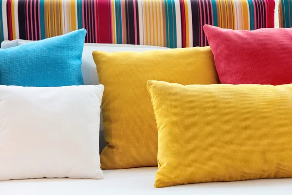 Colorful cushions in sofa. — Stock Photo, Image