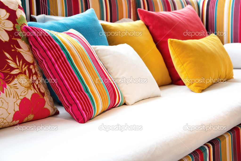 colorful cushions on sofa