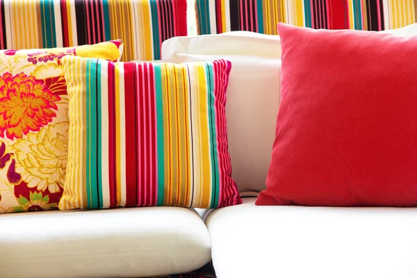 Colorful cushions in sofa. — Stock Photo, Image