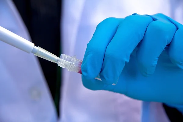 Överför med pipett med droppe vätska i en science research lab — Stockfoto