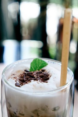 Close up image of Chocolate milk 