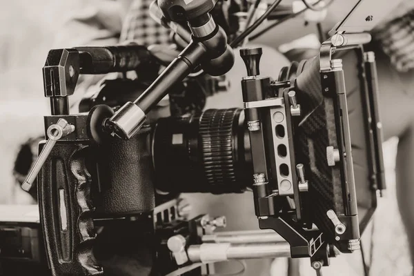 Cinéma Caméra Sur Tournage Dans Les Coulisses Production Équipe Tournage — Photo