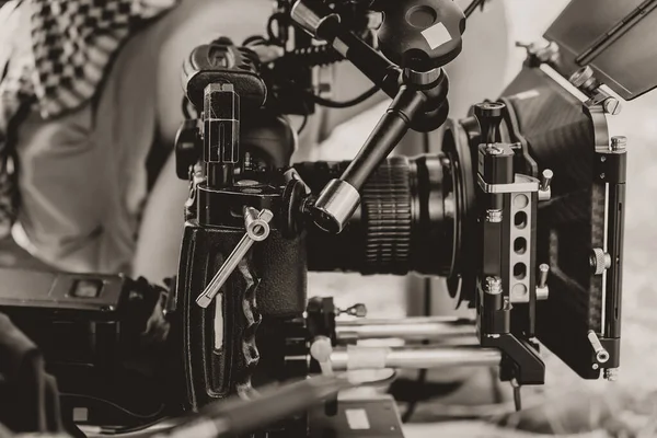 Cinema Camera Film Odehrává Pozadí Scény Koprodukce Posádky — Stock fotografie