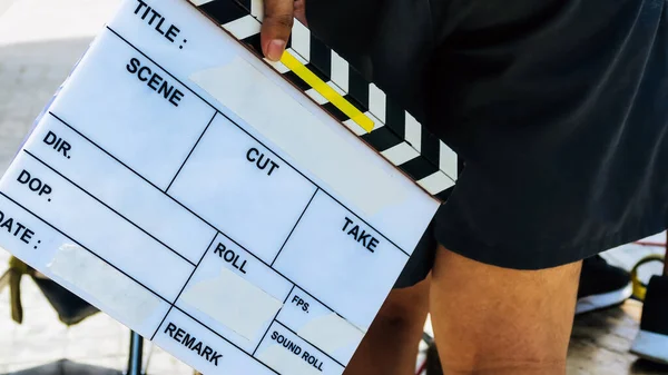 film slate and film crew production set