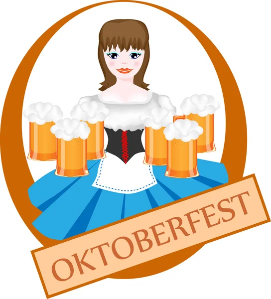 Chica con cerveza, Oktoberfest — Archivo Imágenes Vectoriales