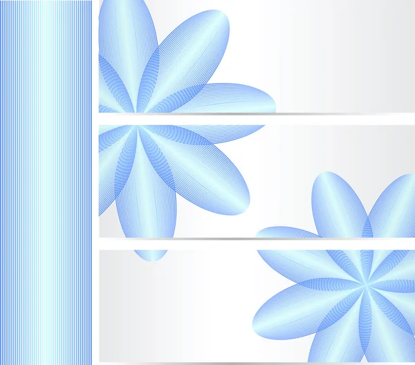Σειρά από τρεις σημαίες με μπλε λουλούδια — Διανυσματικό Αρχείο